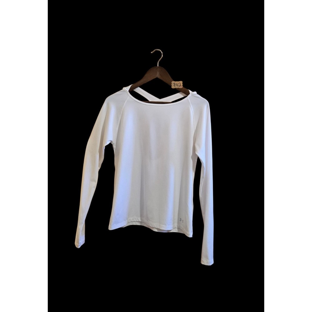 Under‎ Armour Women's Loose Fit White Long Sleeve Cross Back Thumb Holes Top M